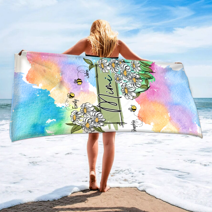 Personalized Summer Beach Towels, Daisy Flowers Gifts for Grandma and Custom Baby Bees, Summer Beach Towels