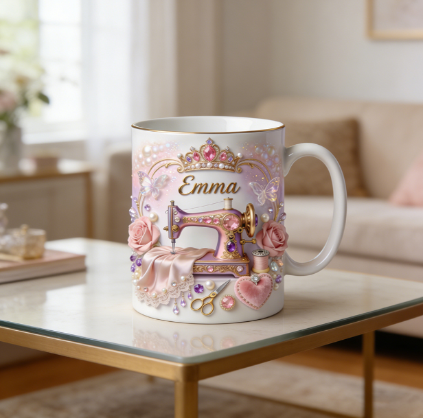 Personalized sewing machine mug