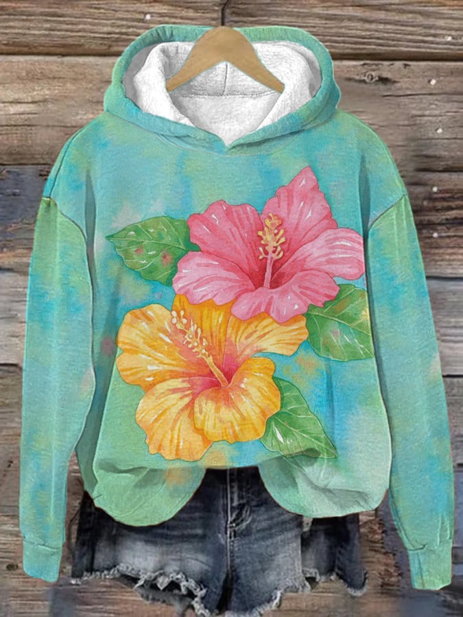 Women’s Maui Hibiscus Printed Hooded Sweatshirt