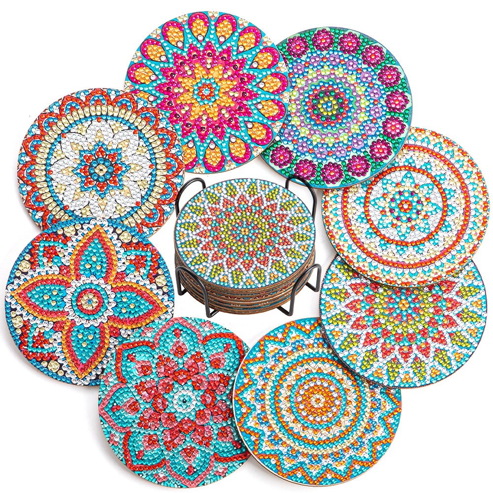 8pcs DIY Diamond Painting Coaster Mandala Wooden Cup Coaster