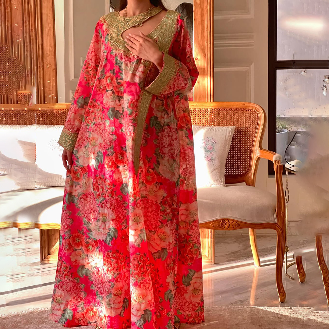 Women's Middle Eastern Floral Print Jalabiyas Dress