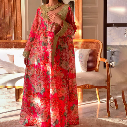 Women's Middle Eastern Floral Print Jalabiyas Dress