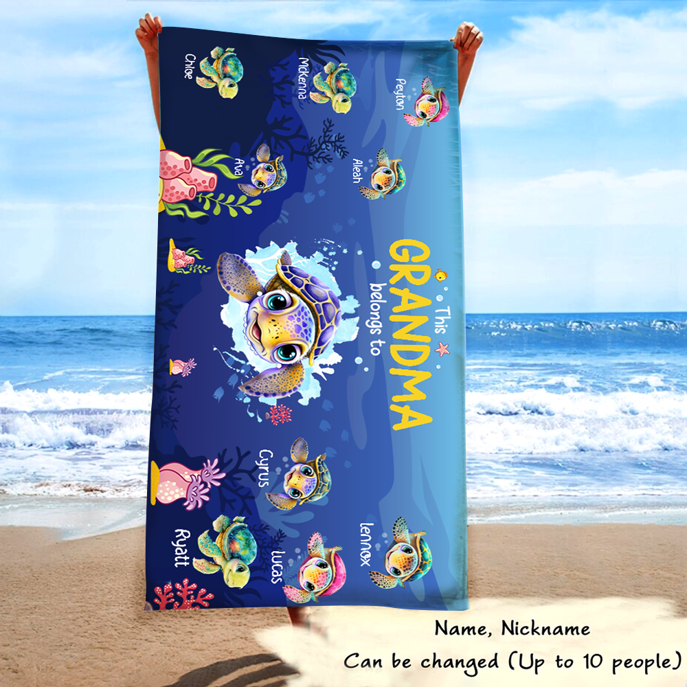 Personalized Sea Turtle Beach Towel, Sea Turtle Gifts For This Belong To Grandma And Kids, Sea Turtle Pool Towel