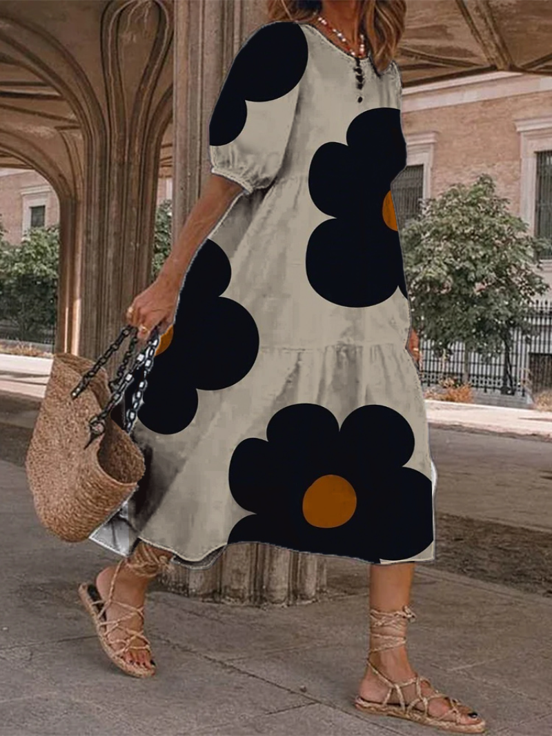 Floral Print Loose Type Casual Short Sleeve Dress