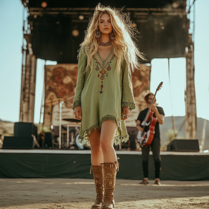 Coachella Music Festival Rock Party Carnival Vintage Wilderness Ethnic Bohemian Linen Dress
