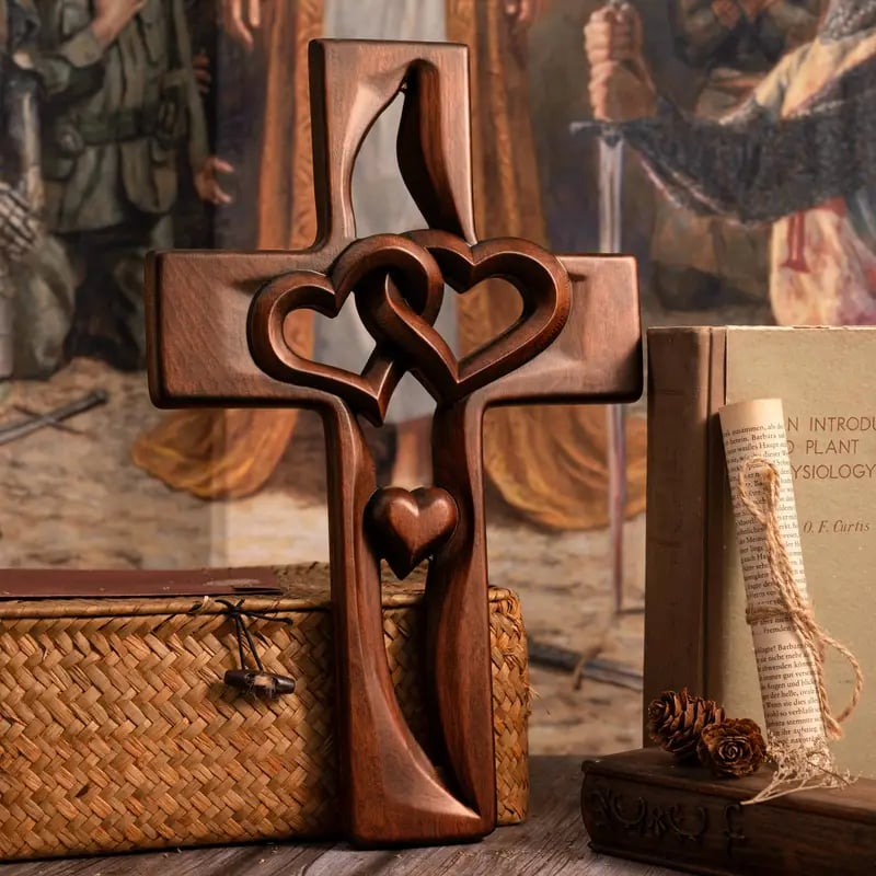 🔥Christmas Falsh Sale 49% OFF-❤️Intertwined Hearts Wooden Cross（Wareh