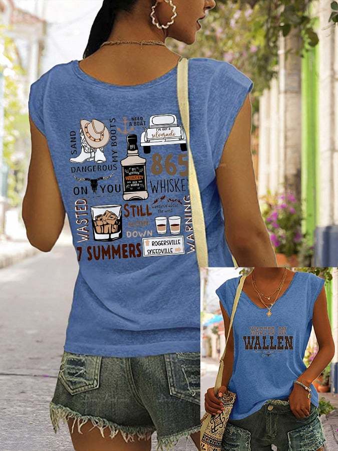 Women's Wallen Wasted On You Western Print Tank Top