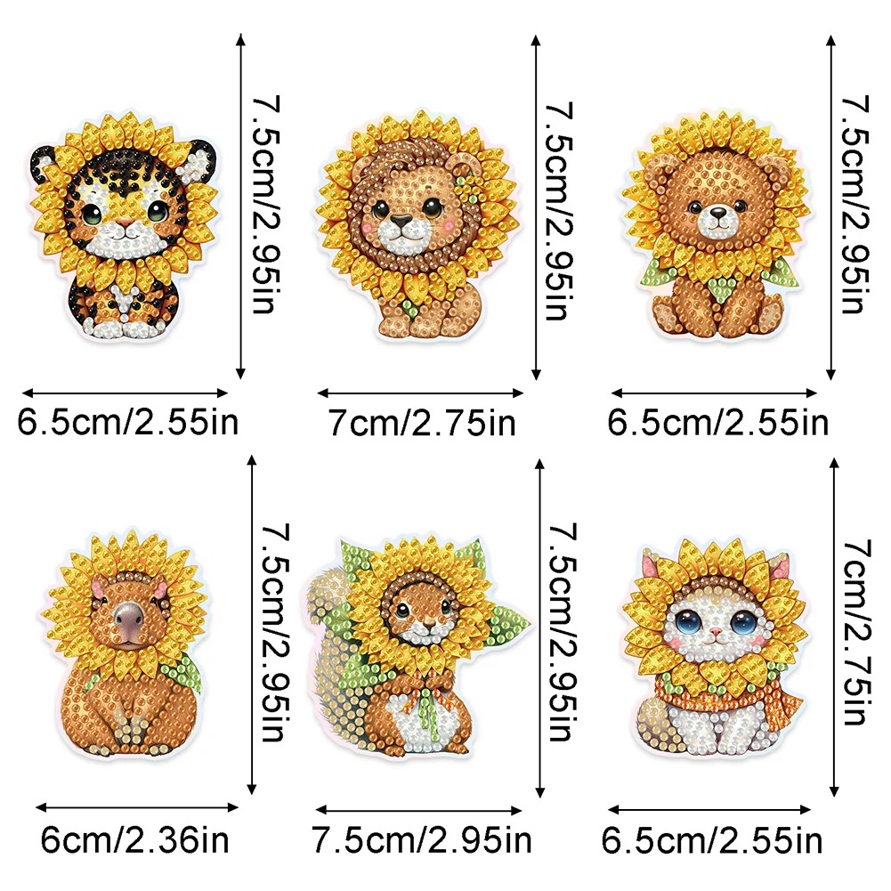 6Pcs Sunflower Animals Diamond Painting Fridge Magnet Diamond Art Magnets Decals