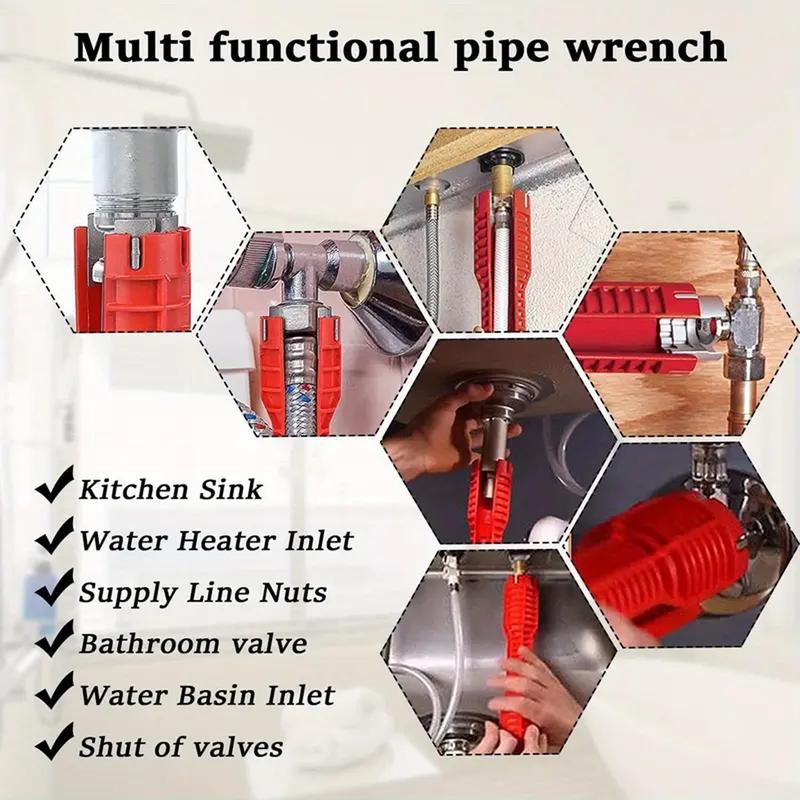 Sink Faucet Installer Tool,14-in-1 Faucet Wrench,Multi-functional Pipe Wrench,Bathroom Plumbing Installation & Repairs Wrench for Small Space Toilet Kitchen Bathroom Toilet Sink.