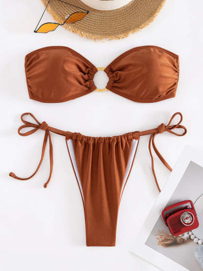 New solid color split swimsuit tube top sexy bikini