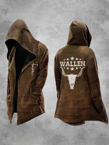 Men's Wallen Last Night We Let The Liquor Talk Print Hooded Cardigan Jacket