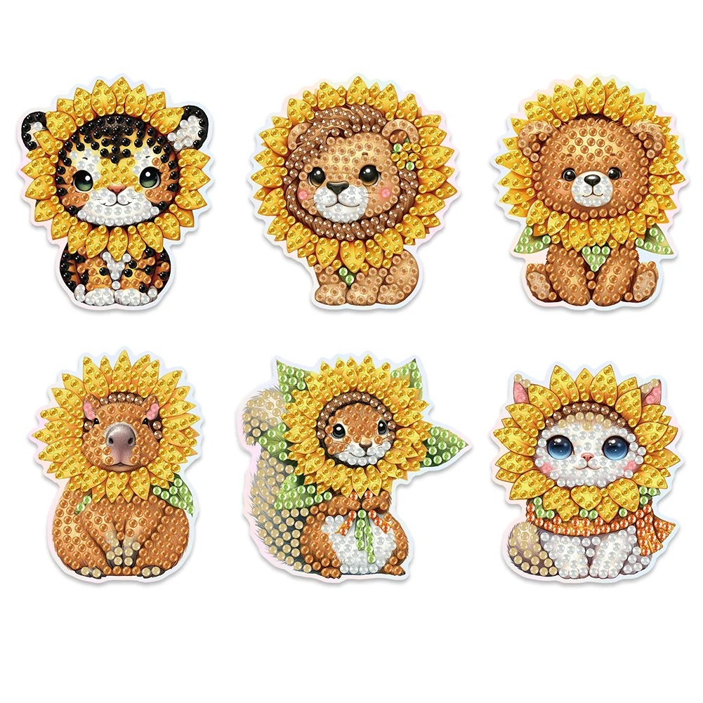 6Pcs Sunflower Animals Diamond Painting Fridge Magnet Diamond Art Magnets Decals