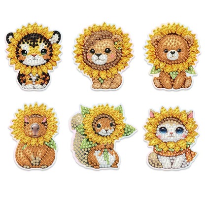 6Pcs Sunflower Animals Diamond Painting Fridge Magnet Diamond Art Magnets Decals
