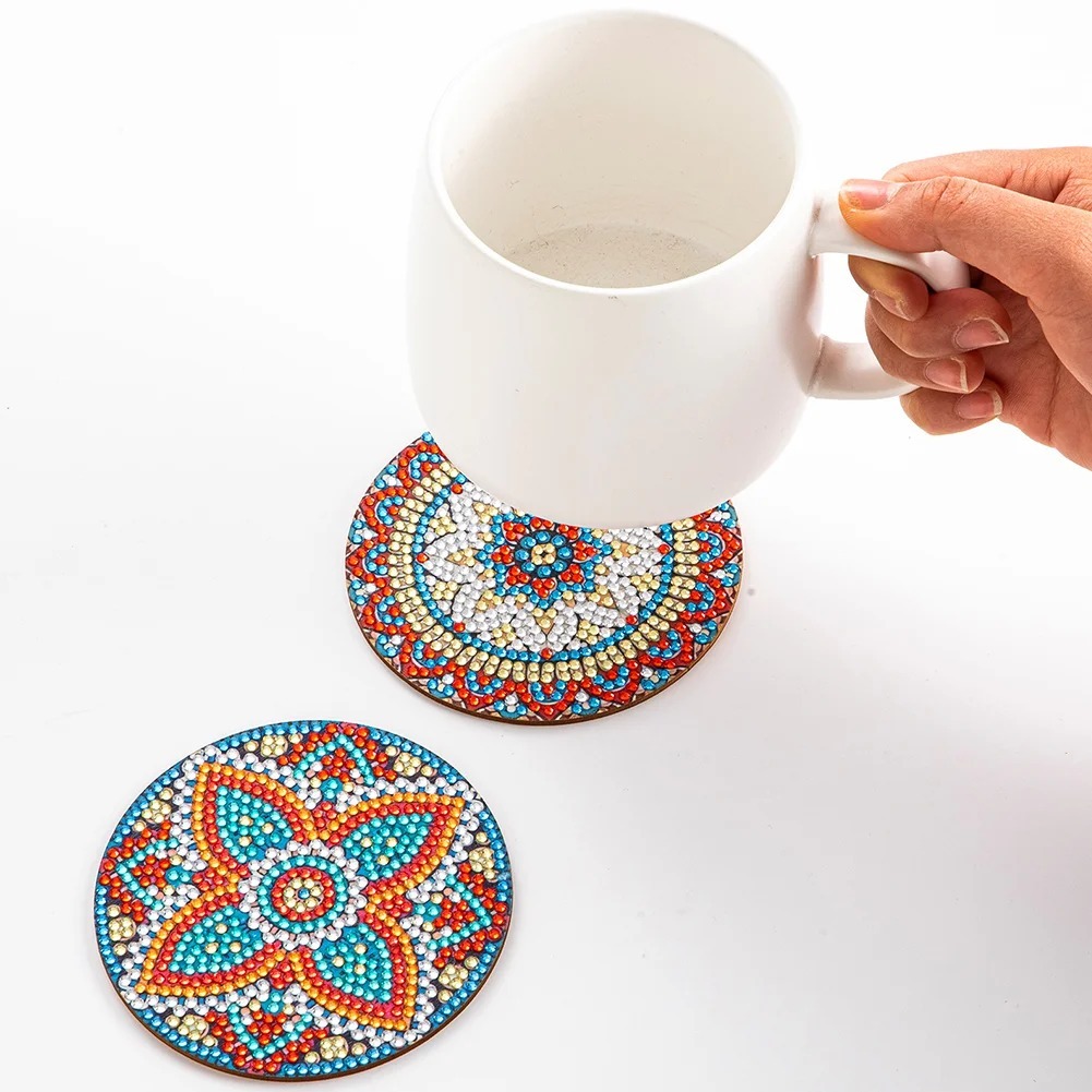 8pcs DIY Diamond Painting Coaster Mandala Wooden Cup Coaster