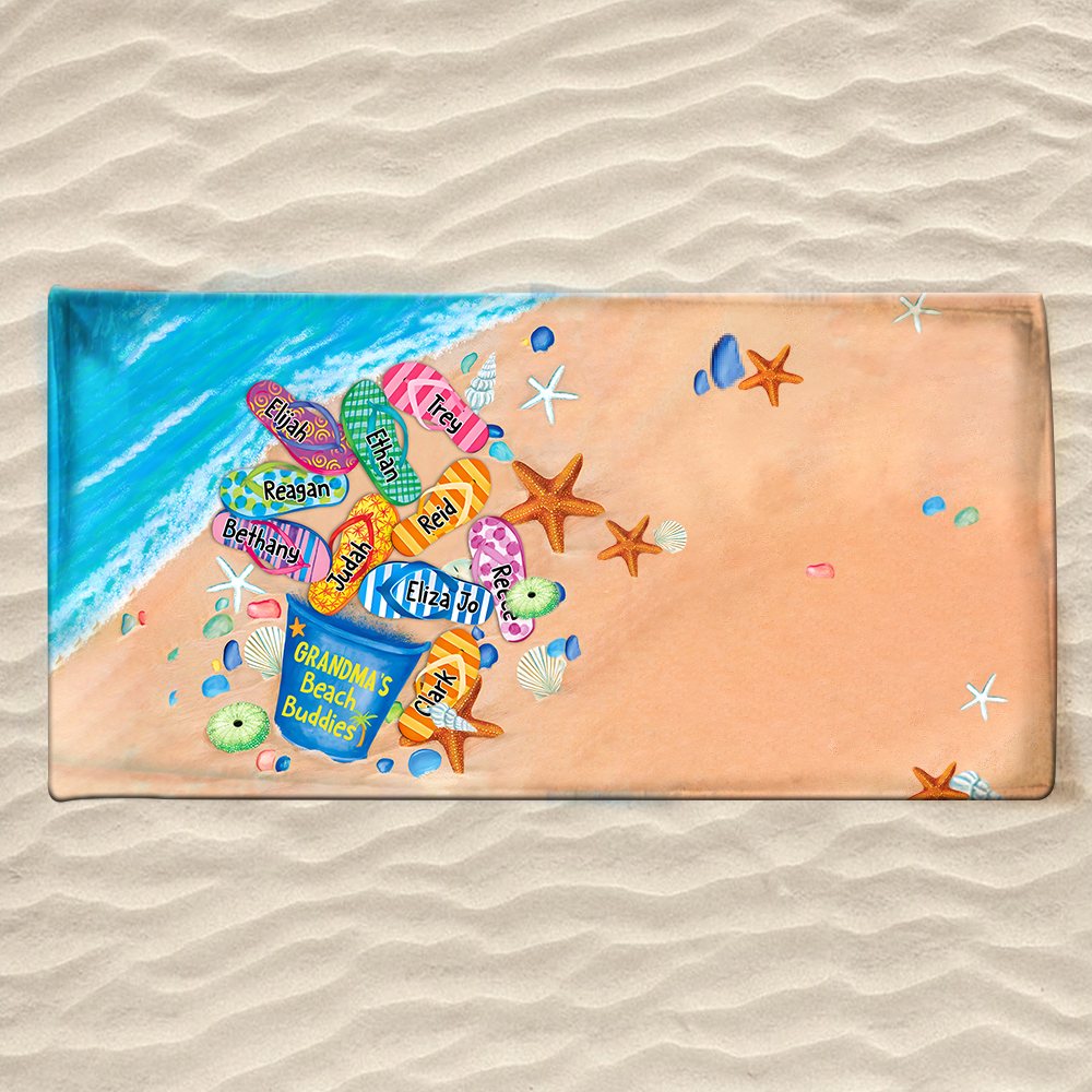 Beach Towel For Grandma, Beach Love Gift For Grandma Beach Buddies And Kids, Summer Beach Towel