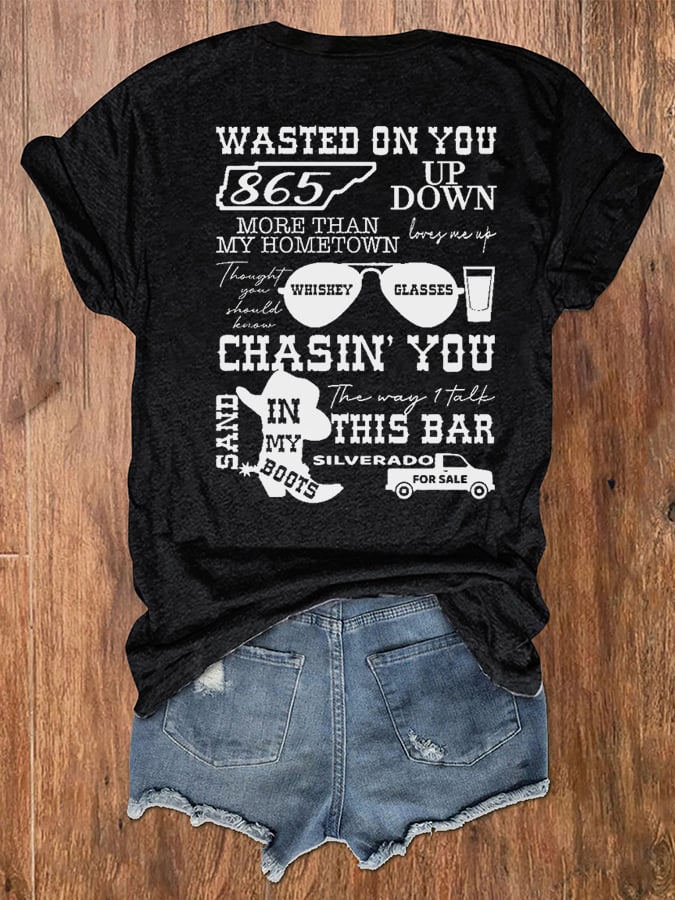 Women's Wallen Wasted On You Shirt Country Music Print V-Neck T-Shirt