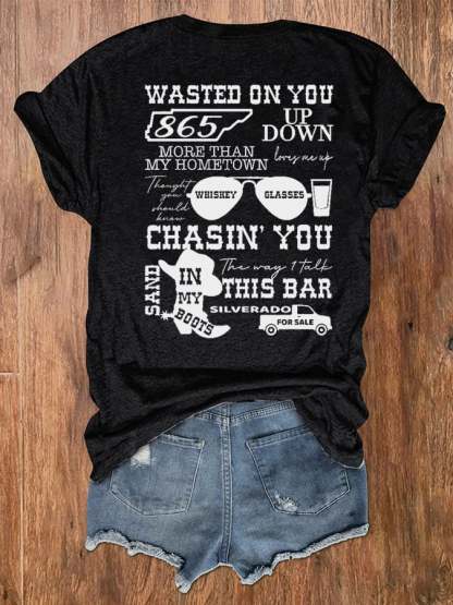 Women's Wallen Wasted On You Shirt Country Music Print V-Neck T-Shirt