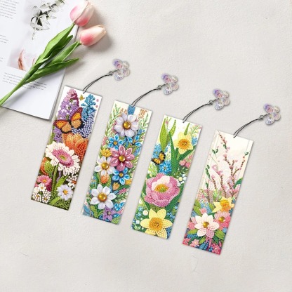 4Pcs Diamond Painting Flower Bookmark Making Kit for Book Lovers