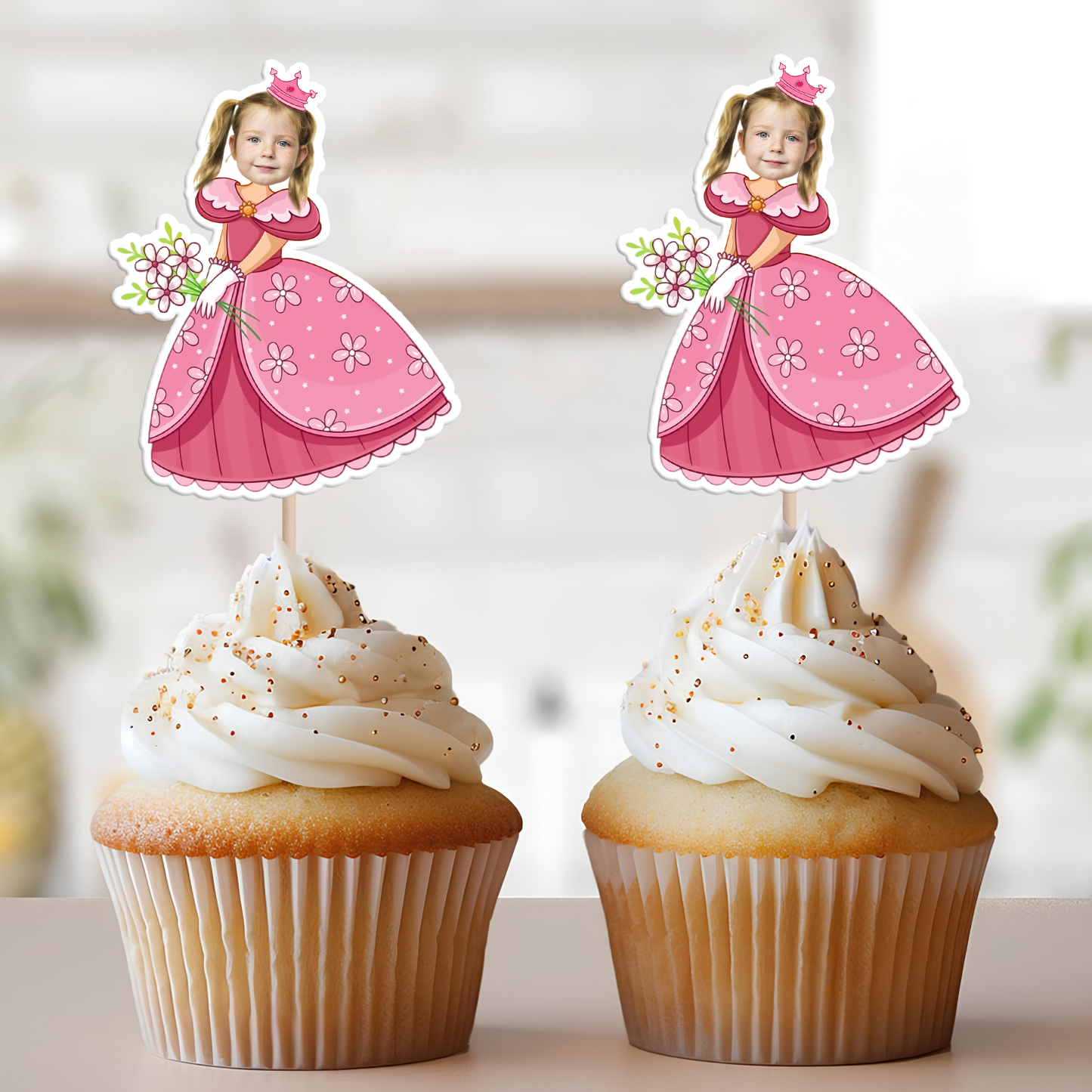 Custom Photo Princess Cupcake Toppers Personalised Birthday Gift Princess Party Decor