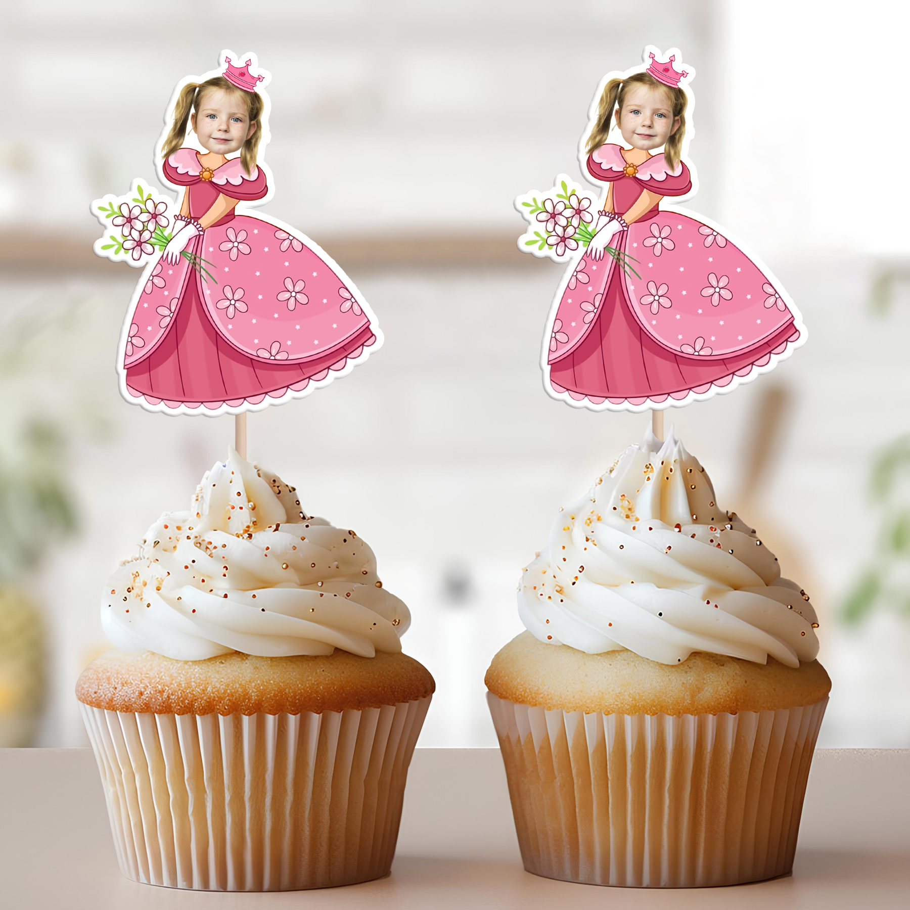 Custom Photo Princess Cupcake Toppers Personalised Birthday Gift Princess Party Decor