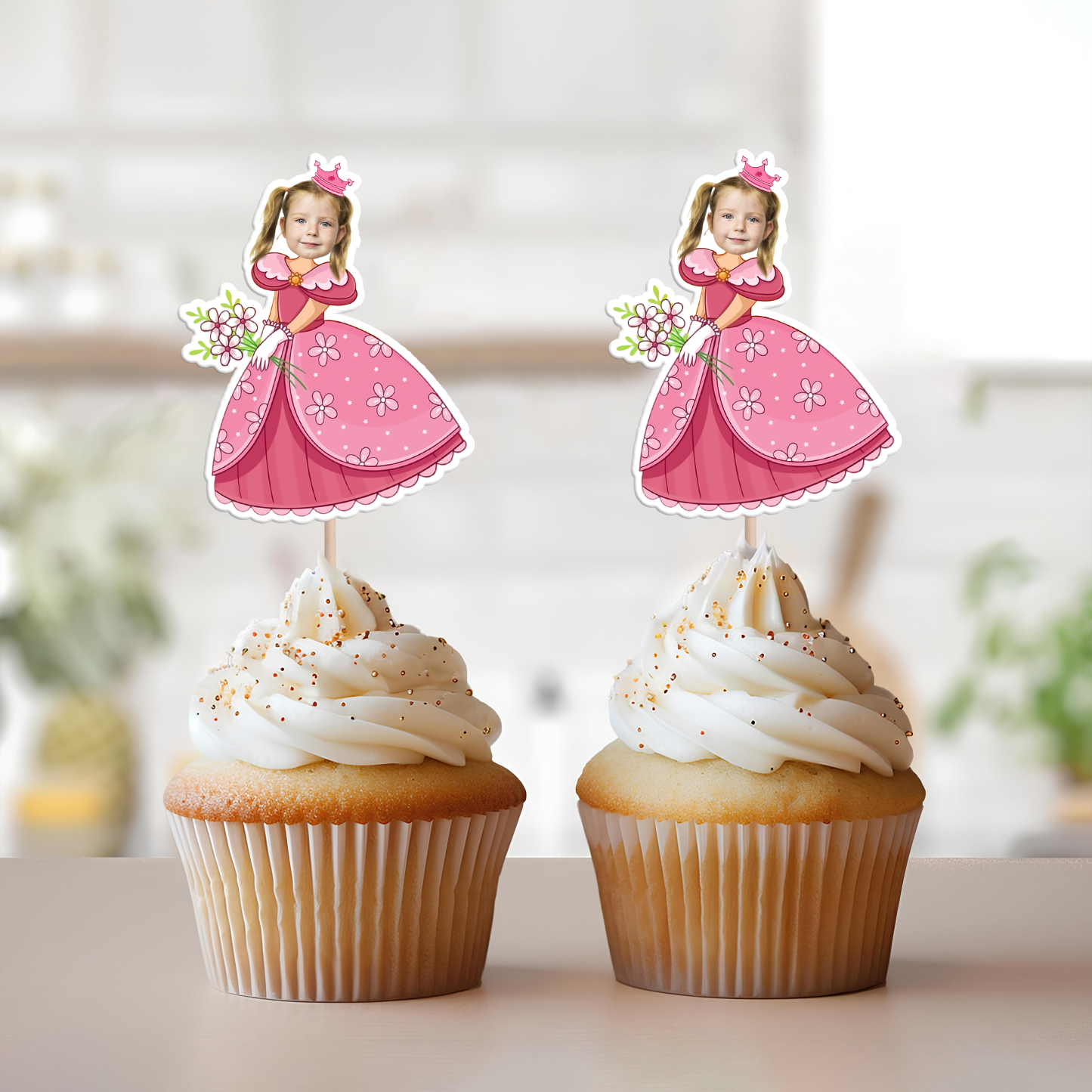 Custom Photo Princess Cupcake Toppers Personalised Birthday Gift Princess Party Decor
