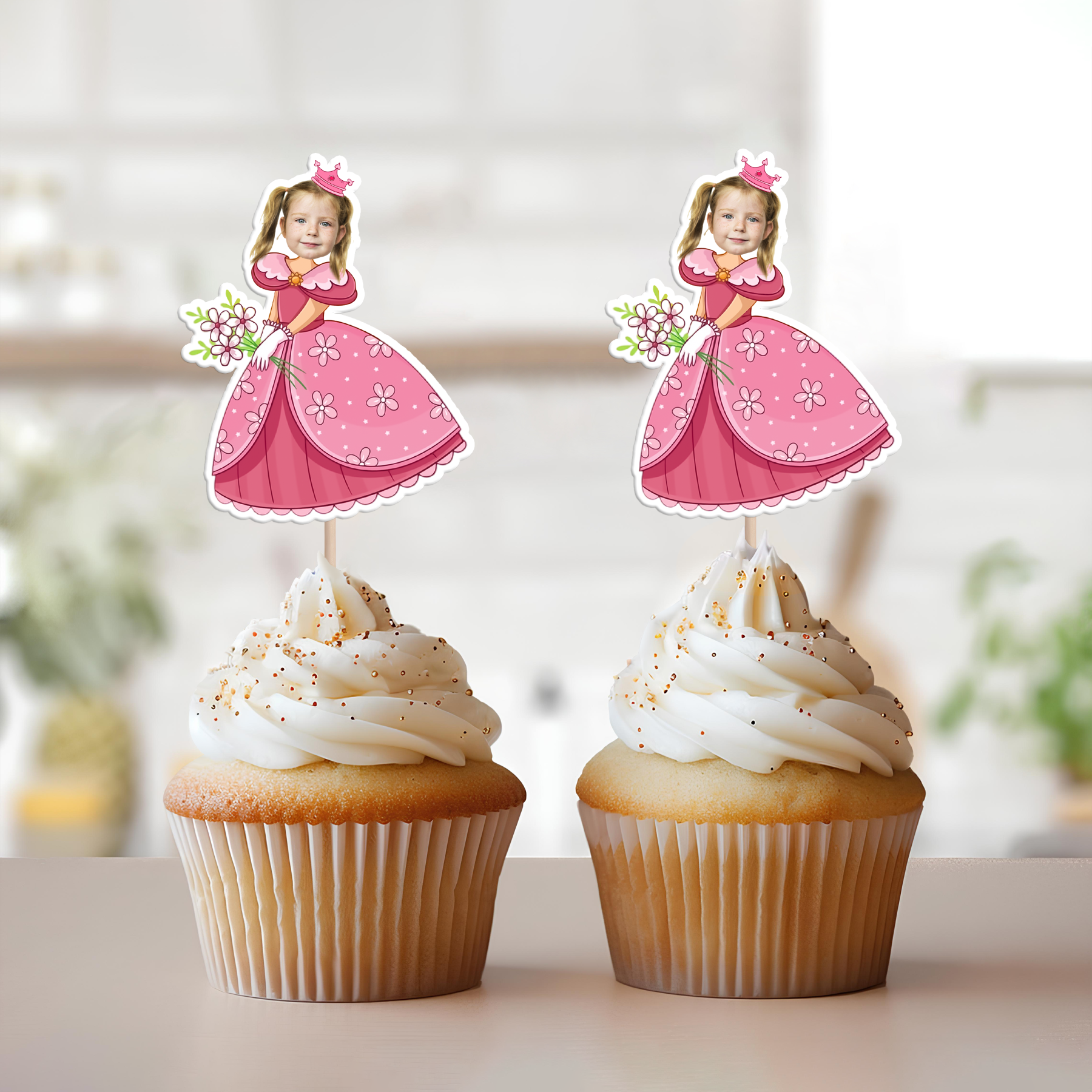Custom Photo Princess Cupcake Toppers Personalised Birthday Gift Princess Party Decor