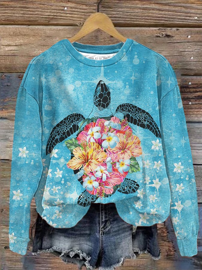 Women's Hibiscus and Maui Sea Turtle Sweatshirt