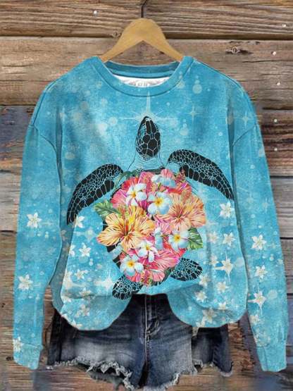 Women's Hibiscus and Maui Sea Turtle Sweatshirt