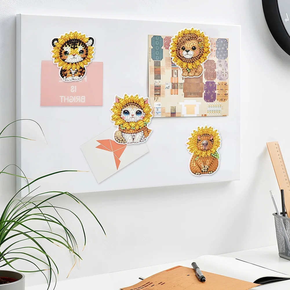 6Pcs Sunflower Animals Diamond Painting Fridge Magnet Diamond Art Magnets Decals