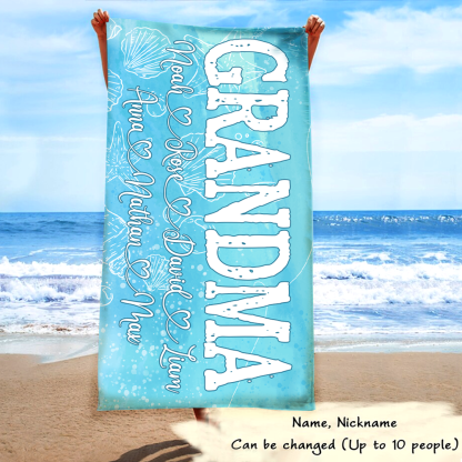 Beach Towel For Grandma, Beach Love Gift For Grandma And Kids, Summer Beach Towe