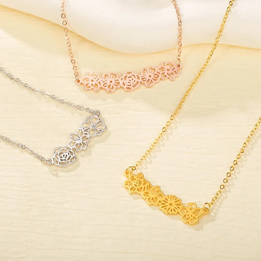 Personalized Mother's Day Dainty Adjustable Birth Flowers Family Jewelry | GC048