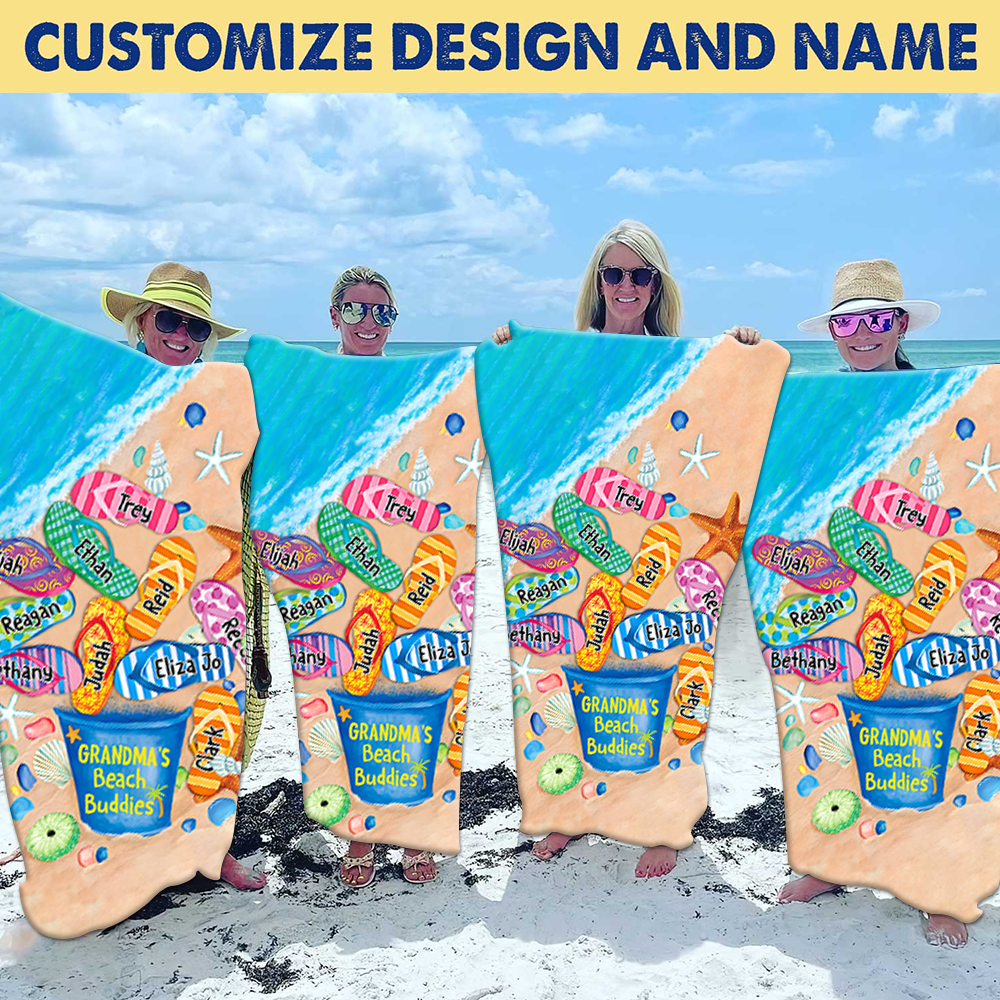 Beach Towel For Grandma, Beach Love Gift For Grandma Beach Buddies And Kids, Summer Beach Towel