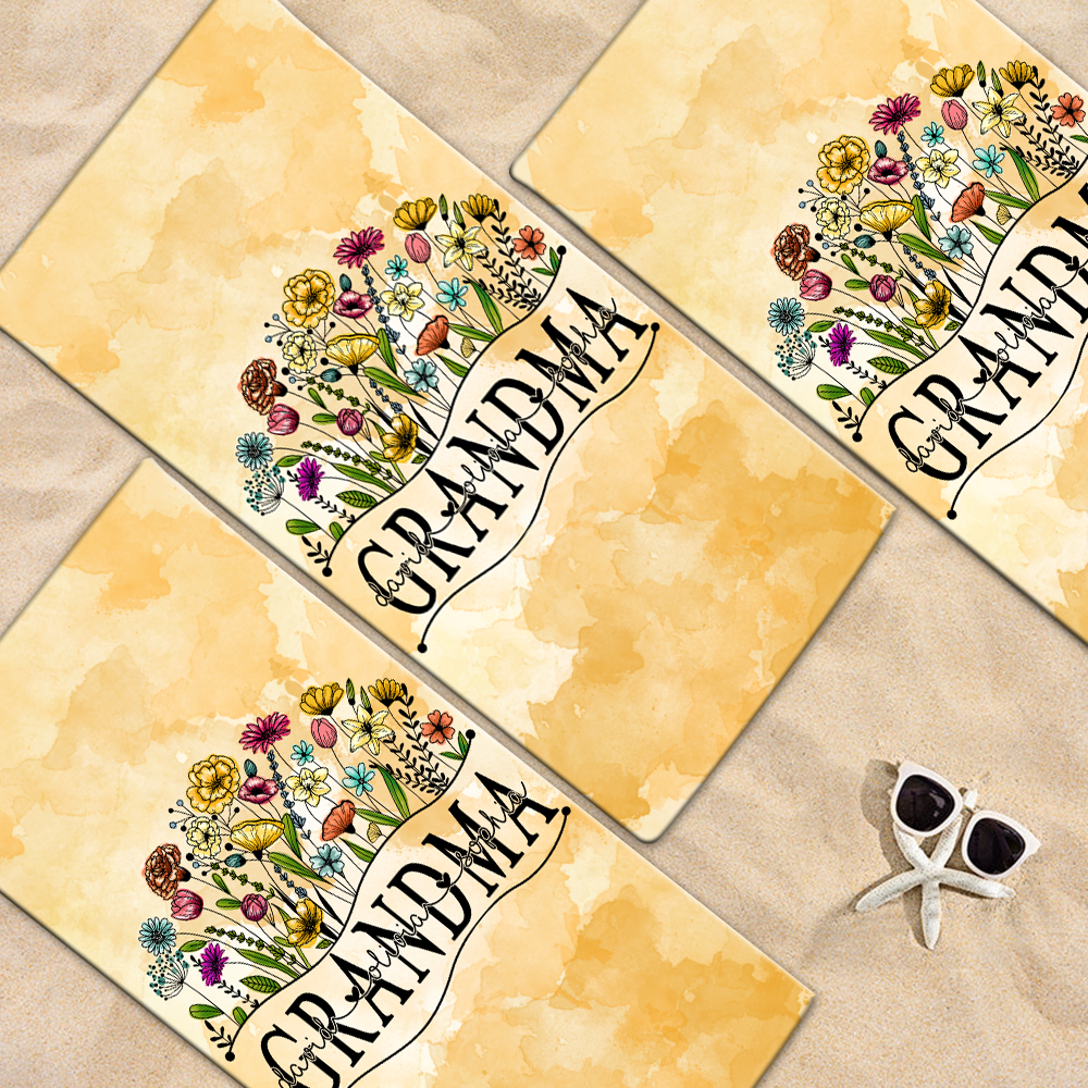 Personalized Summer Beach Towels, Flowers Gifts for Grandma and Custom Kids , Summer Beach Towels