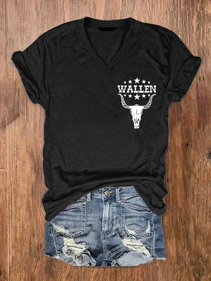 Women's Wallen Wasted On You Shirt Country Music Print V-Neck T-Shirt
