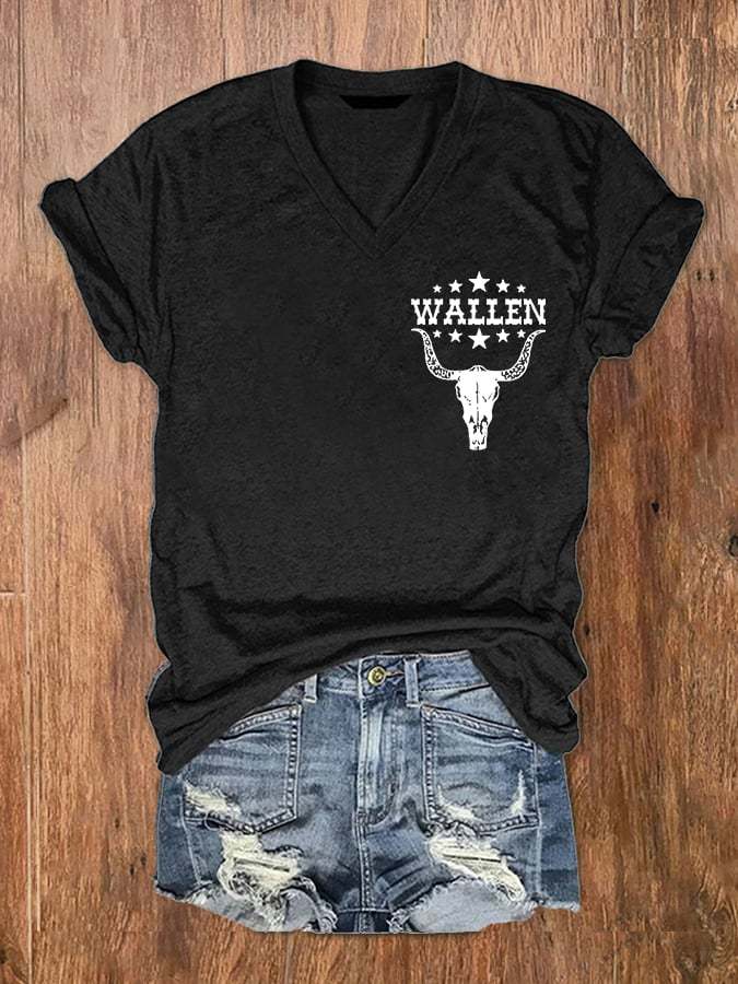 Women's Wallen Wasted On You Shirt Country Music Print V-Neck T-Shirt
