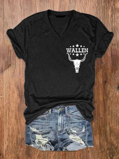 Women's Wallen Wasted On You Shirt Country Music Print V-Neck T-Shirt