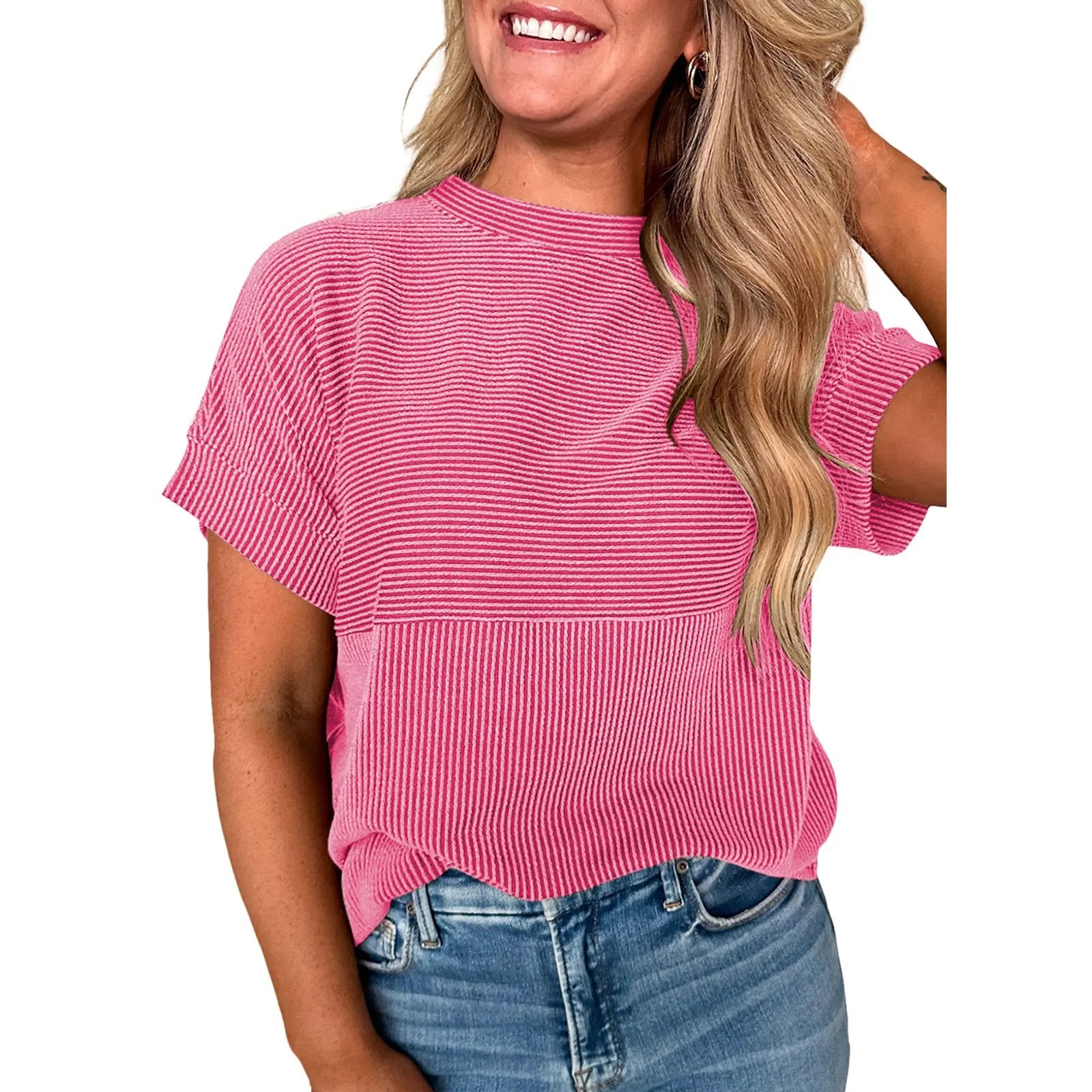 🌞 Women's Solid Short Sleeve Striped T-Shirt | 2026 Summer Collection 🌞