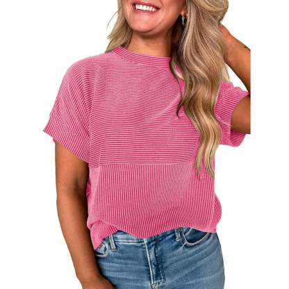🌞 Women's Solid Short Sleeve Striped T-Shirt | 2026 Summer Collection 🌞