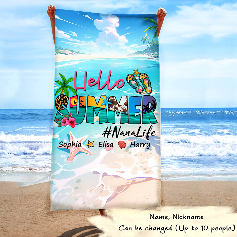 Personalized Sea Summer Beach Towels, Nana Life And Kids Gifts, Summer Towels