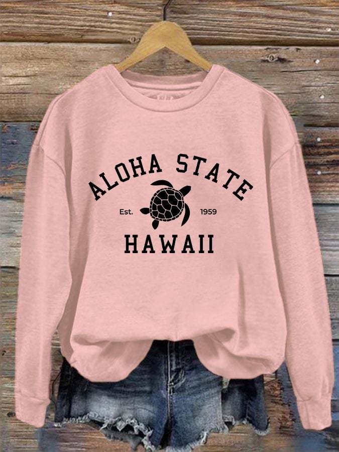 Women's ALOHA STATE HAWAII Est.1959 printed sweater