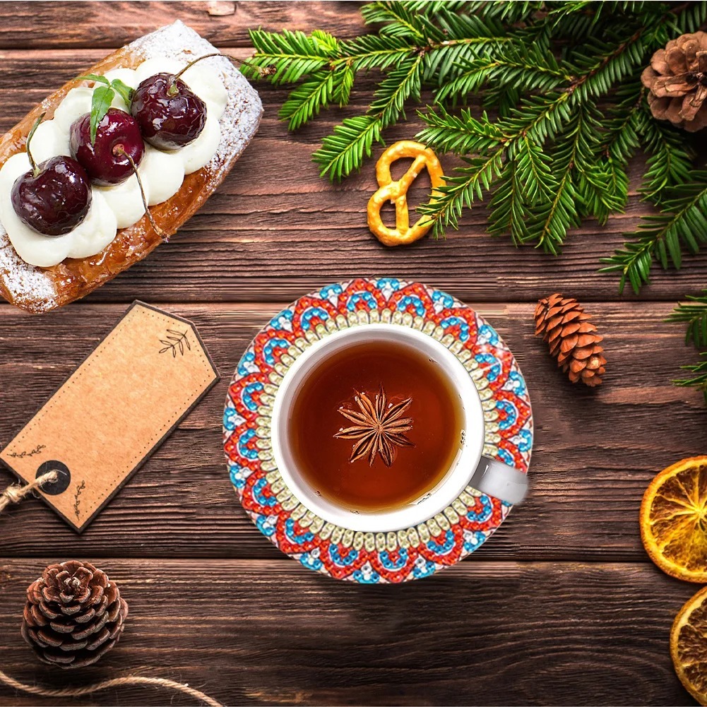 8pcs DIY Diamond Painting Coaster Mandala Wooden Cup Coaster