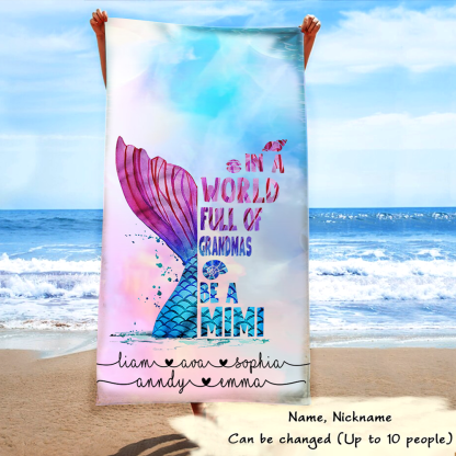 Mermaid Beach Towels, Personalized, Gifts for Grandma in a World Full of Grandmas Be a Mimi and Kids, Bath Towels for Summer Colors