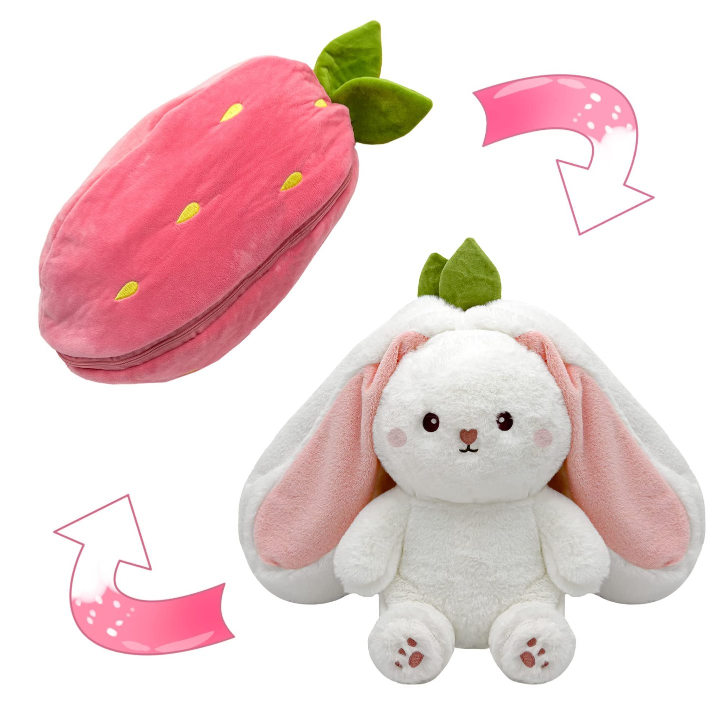🍓Strawberry Bunny Transformed into Little Rabbit🎀 Fruit Doll Plush Toy🐰