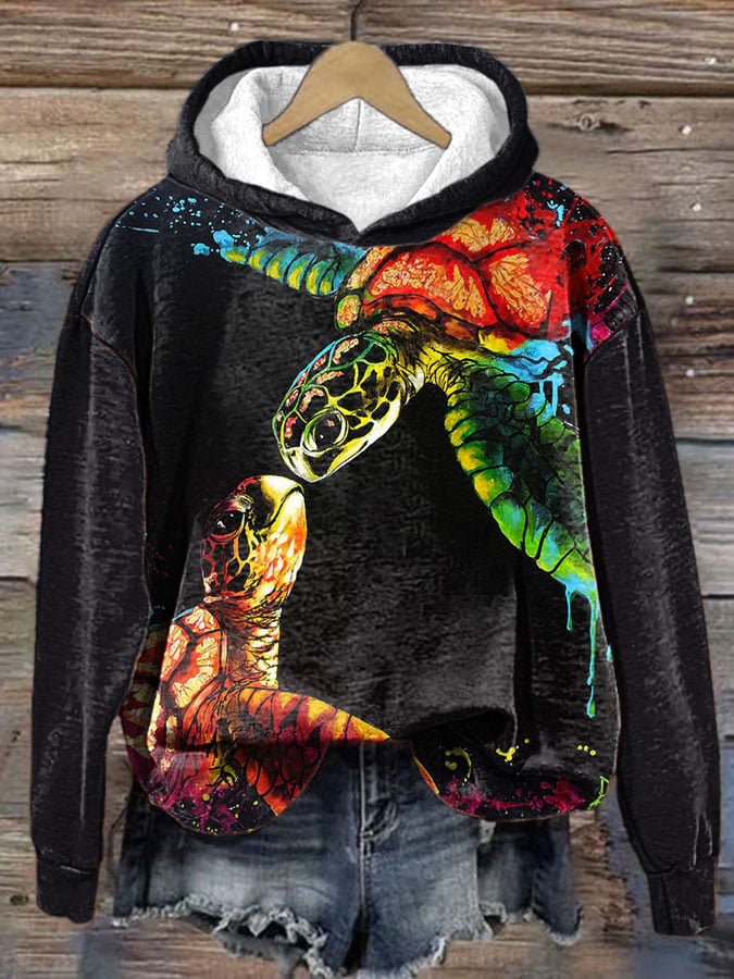 Women's Maui Sea Turtle Print Casual Hoodie