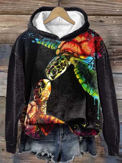 Women's Maui Sea Turtle Print Casual Hoodie