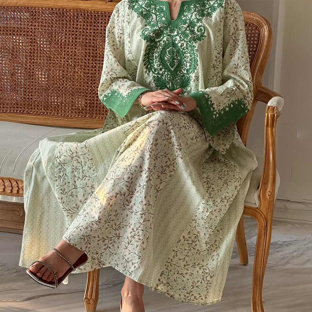 Women's Middle Eastern Floral Print Jalabiyas Dress