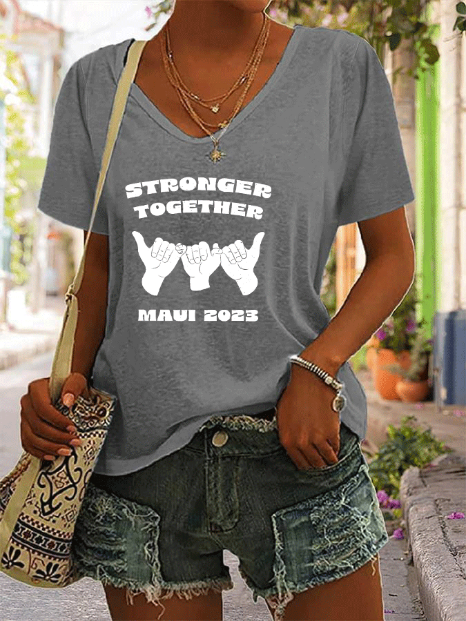 Women's Stronger Together Maui 2023 Print V-Neck T-Shirt