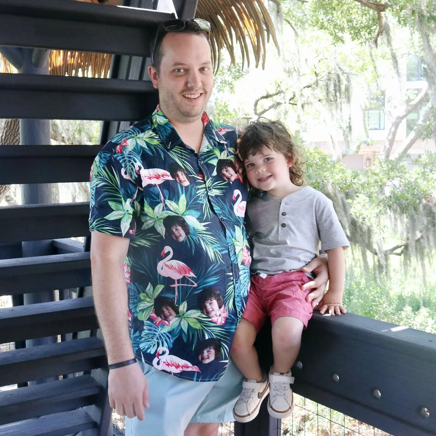 Custom Face All Over Print Hawaiian Shirt Flamingo Flowers And Leaves