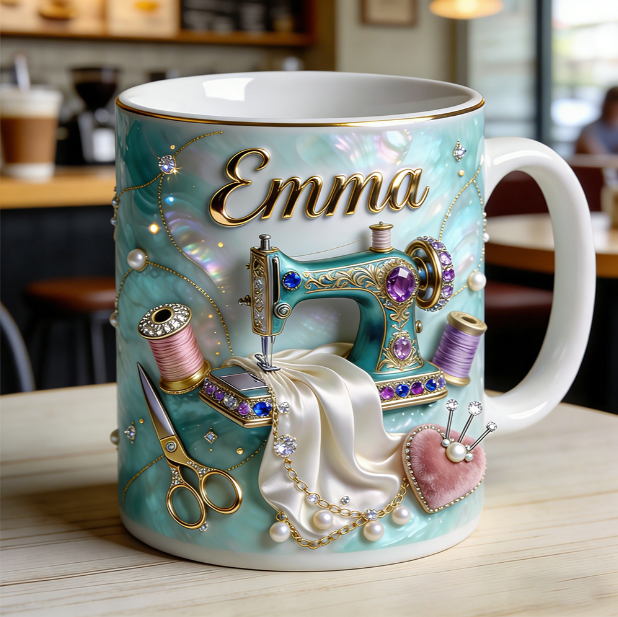 Personalized sewing machine mug