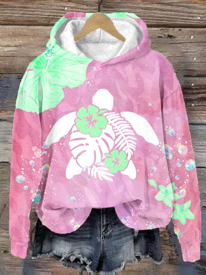 Women's Maui Turtle Hibiscus Print Hoodie